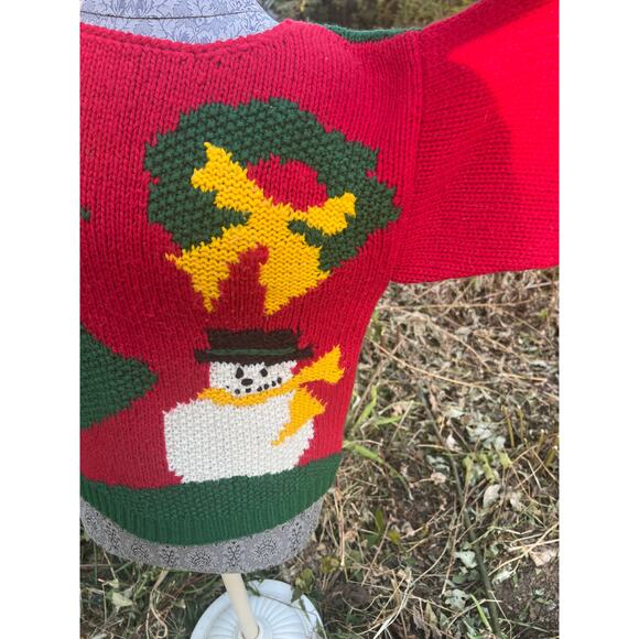 Vintage Karl and Taylor hand knit wool Christmas sweater with snowman size sm - Picture 3 of 6